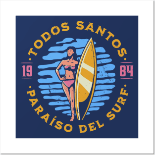 Vintage Todos Santos, Mexico Surfer's Paradise // Retro Surfing 1980s Badge Posters and Art